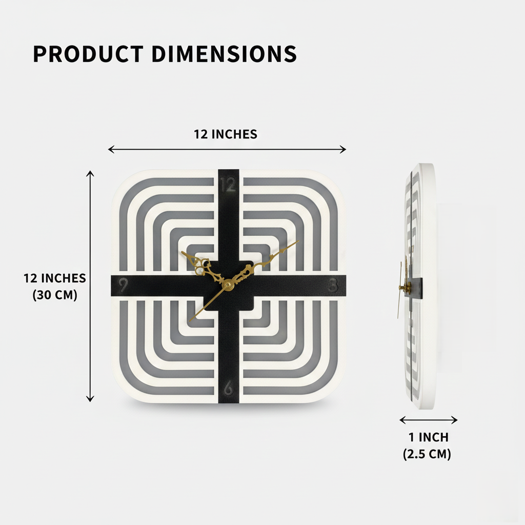 modern geometric square wall clock - 3d layered acrylic & mdf wood (30cm)