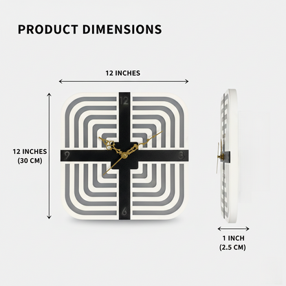 Modern Geometric Square Wall Clock - 3D Layered Acrylic & MDF Wood (30cm)