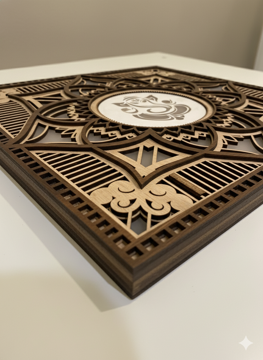3d wooden ganesha mandala wall art