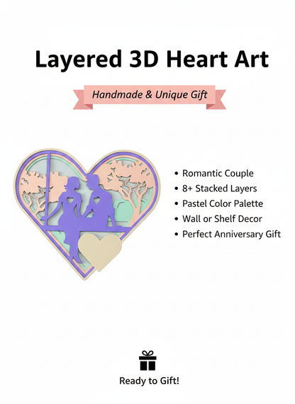 Handcrafted 3D Layered Wooden Heart Wall Art