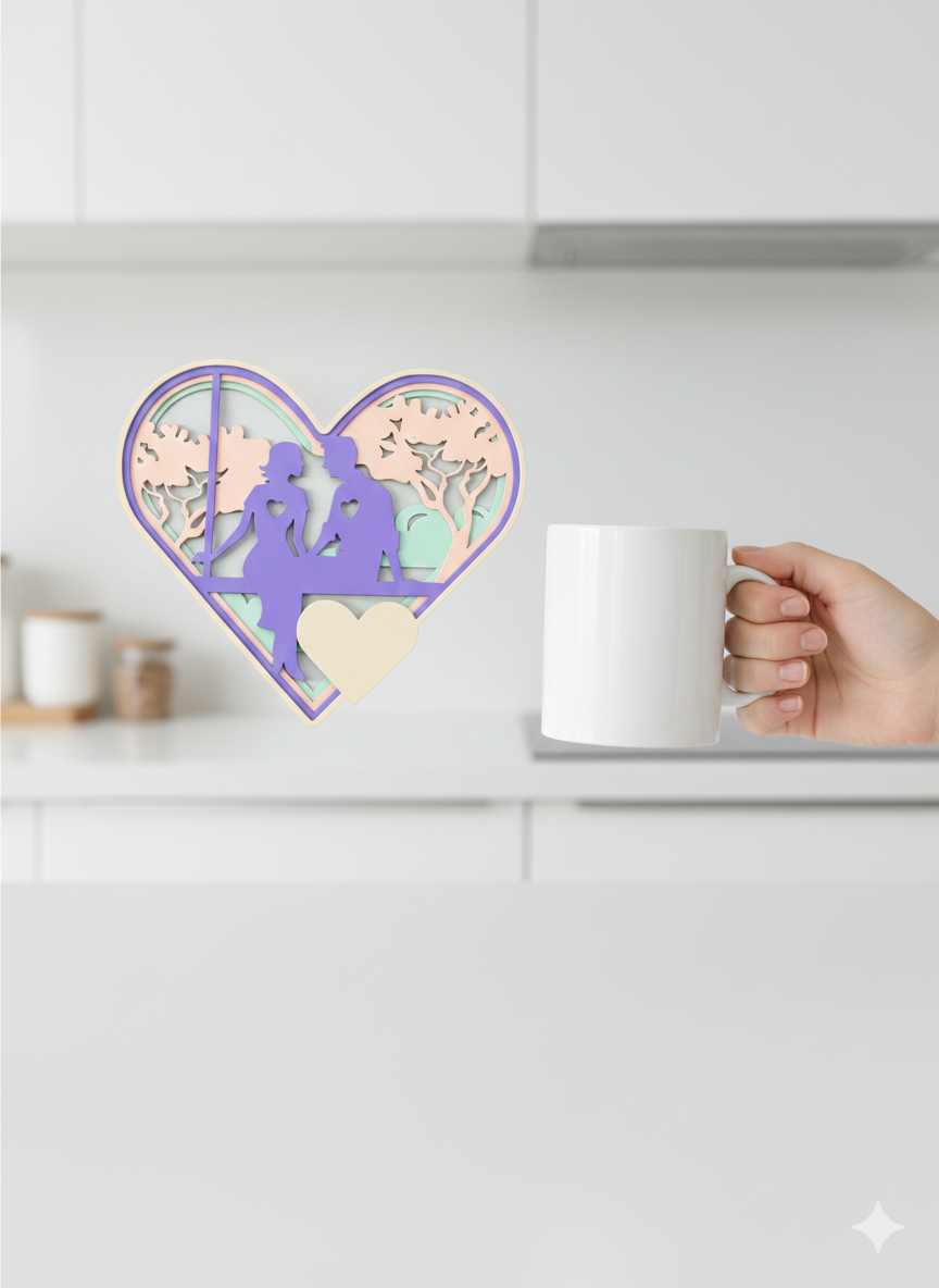 handcrafted 3d layered wooden heart wall art