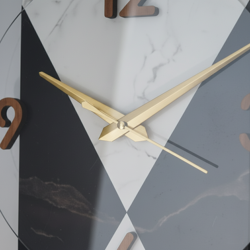 modern marble & black vertical statement wall clock
