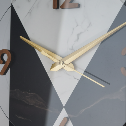 Modern Marble & Black Vertical Statement Wall Clock