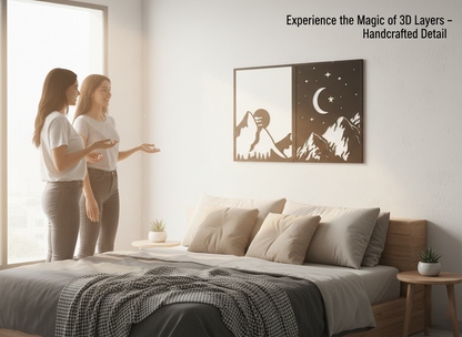 Day and Night Mountain Peaks - 2-Piece 3D Layered Wooden Wall Art Set (23" x 14" IN)