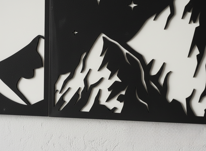 Day and Night Mountain Peaks - 2-Piece 3D Layered Wooden Wall Art Set (23" x 14" IN)