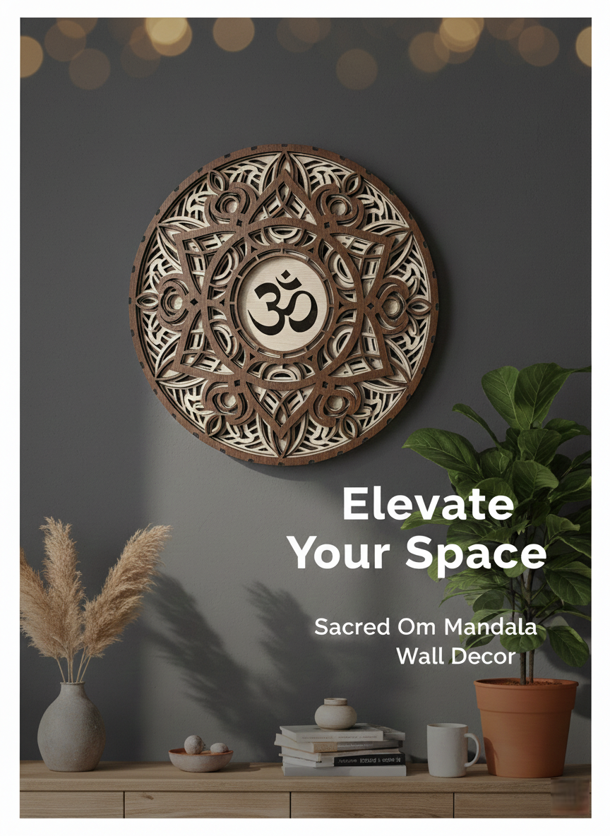 3d layered om mandala wooden wall art – 30cm handcrafted mdf spiritual decor for home & meditation room