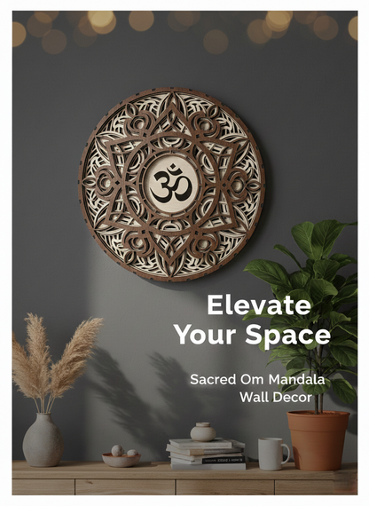 3D Layered Om Mandala Wooden Wall Art – 30cm Handcrafted MDF Spiritual Decor for Home & Meditation Room