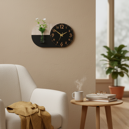 Modern Wall Clock Decorative Clock for Living Room, Office, Bedroom 54x30cm Black & Wood