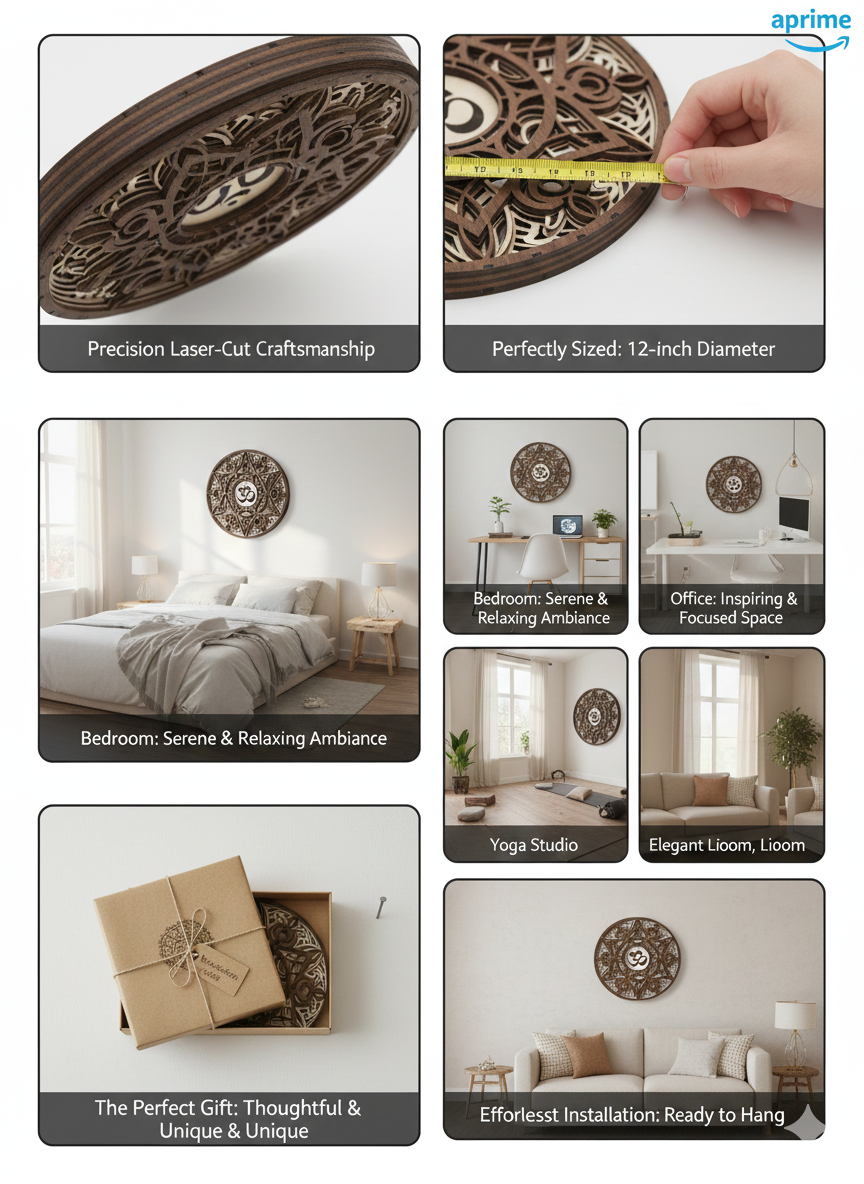 3d layered om mandala wooden wall art – 30cm handcrafted mdf spiritual decor for home & meditation room