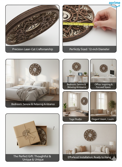 3D Layered Om Mandala Wooden Wall Art – 30cm Handcrafted MDF Spiritual Decor for Home & Meditation Room