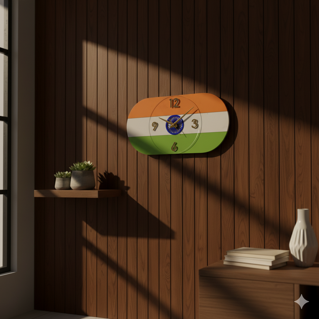 tiranga flag wall clock with silent sweep quartz | indian tricolor decor