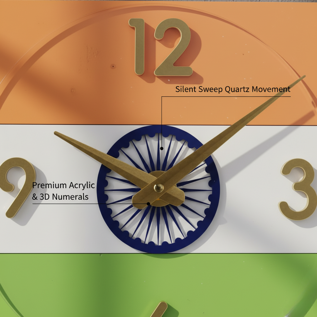 tiranga flag wall clock with silent sweep quartz | indian tricolor decor