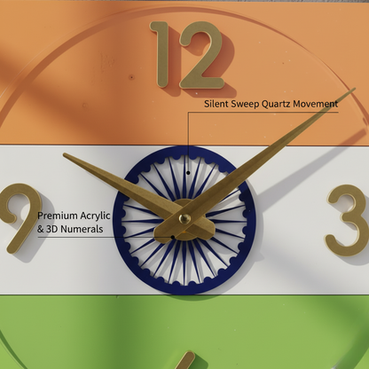 Tiranga Flag Wall Clock with Silent Sweep Quartz | Indian Tricolor Decor