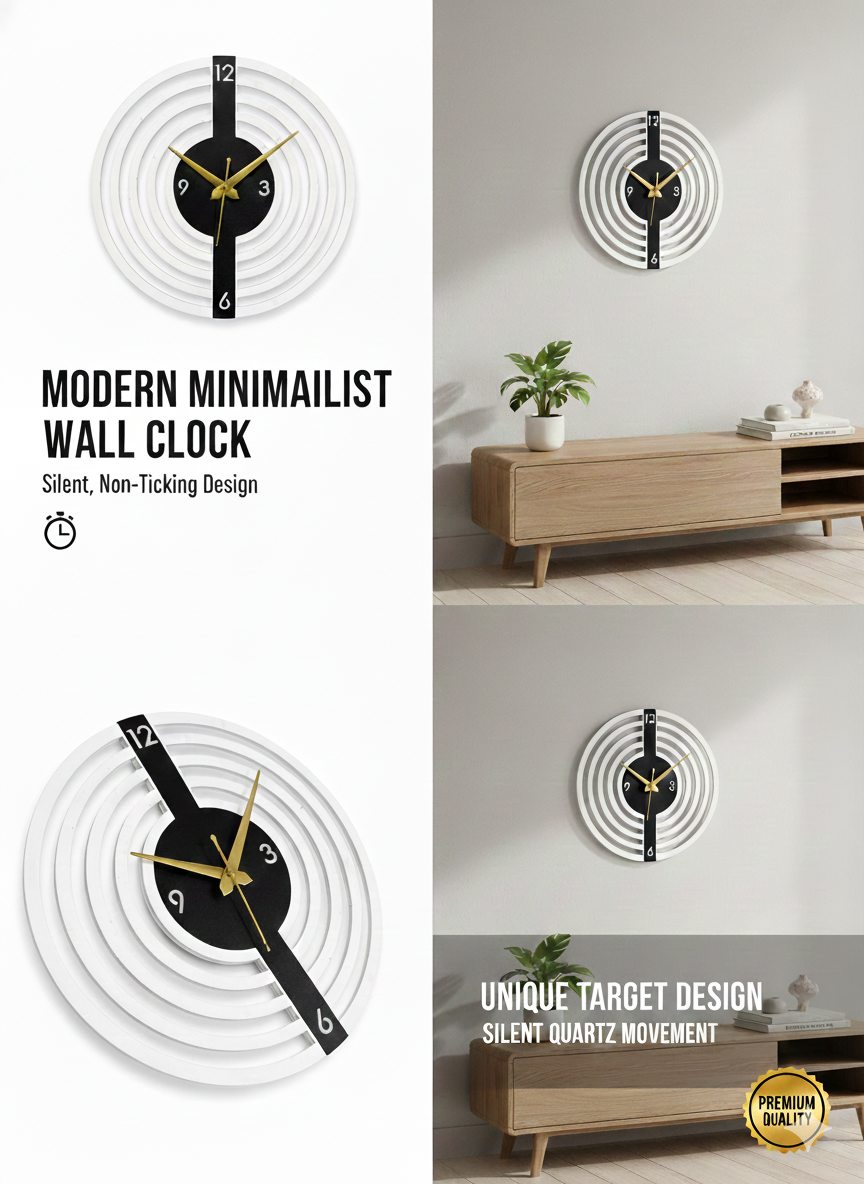 modern geometric 3d wall clock – 30cm round acrylic & mdf wood silent timepiece with natural backlight