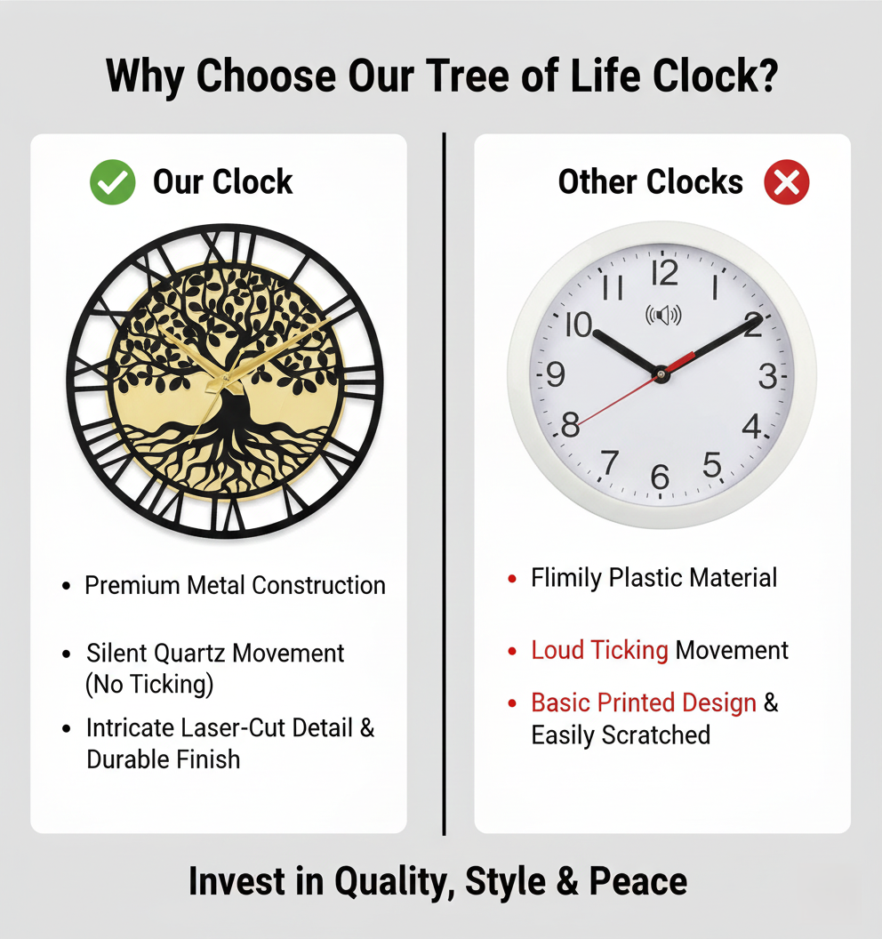 tree of life roman numeral wall clock - 12-inch luxury gold & black acrylic wall decor