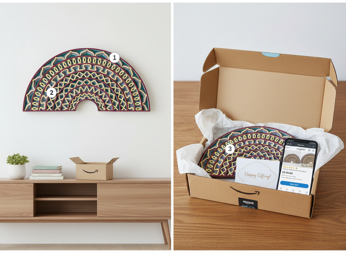 3d multi-layered mandala wood wall art - 29 x 55 cm half moon headboard decor (teal & burgundy