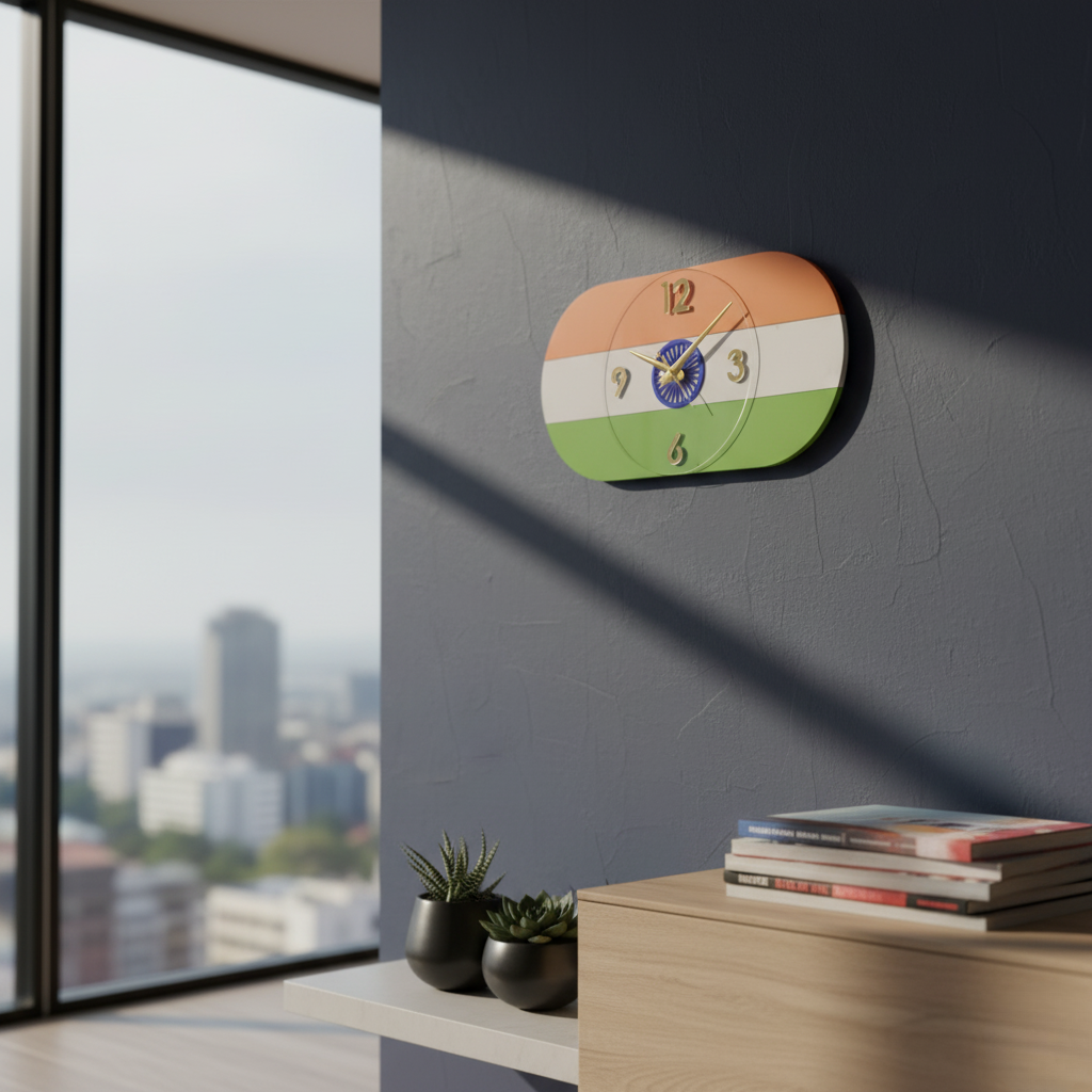tiranga flag wall clock with silent sweep quartz | indian tricolor decor