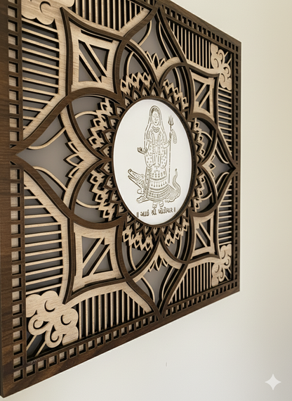 3D Wooden Khodiyar Maa Wall Art (30x30cm) | Laser-Cut Spiritual Home Decor | Premium Mandir Gift