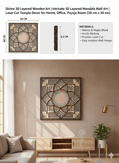 Divine 3D Layered Hanuman Mandala Wall Art | Intricate Laser-Cut Wooden Temple Decor Multicolor light with Remote Control| 30 x 30 cm
