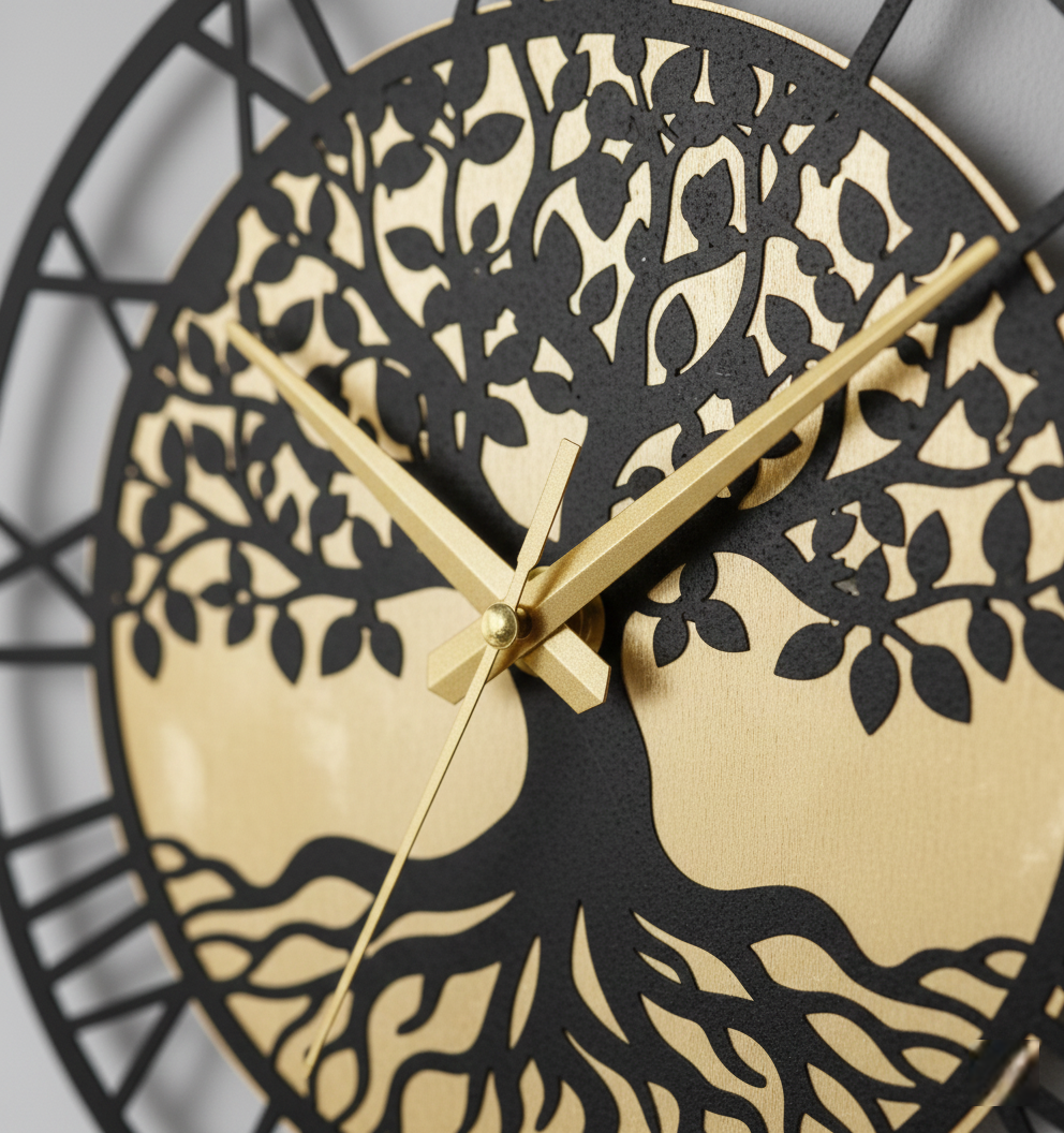tree of life roman numeral wall clock - 12-inch luxury gold & black acrylic wall decor