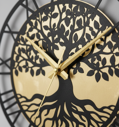 Tree of Life Roman Numeral Wall Clock - 12-Inch Luxury Gold & Black Acrylic Wall Decor