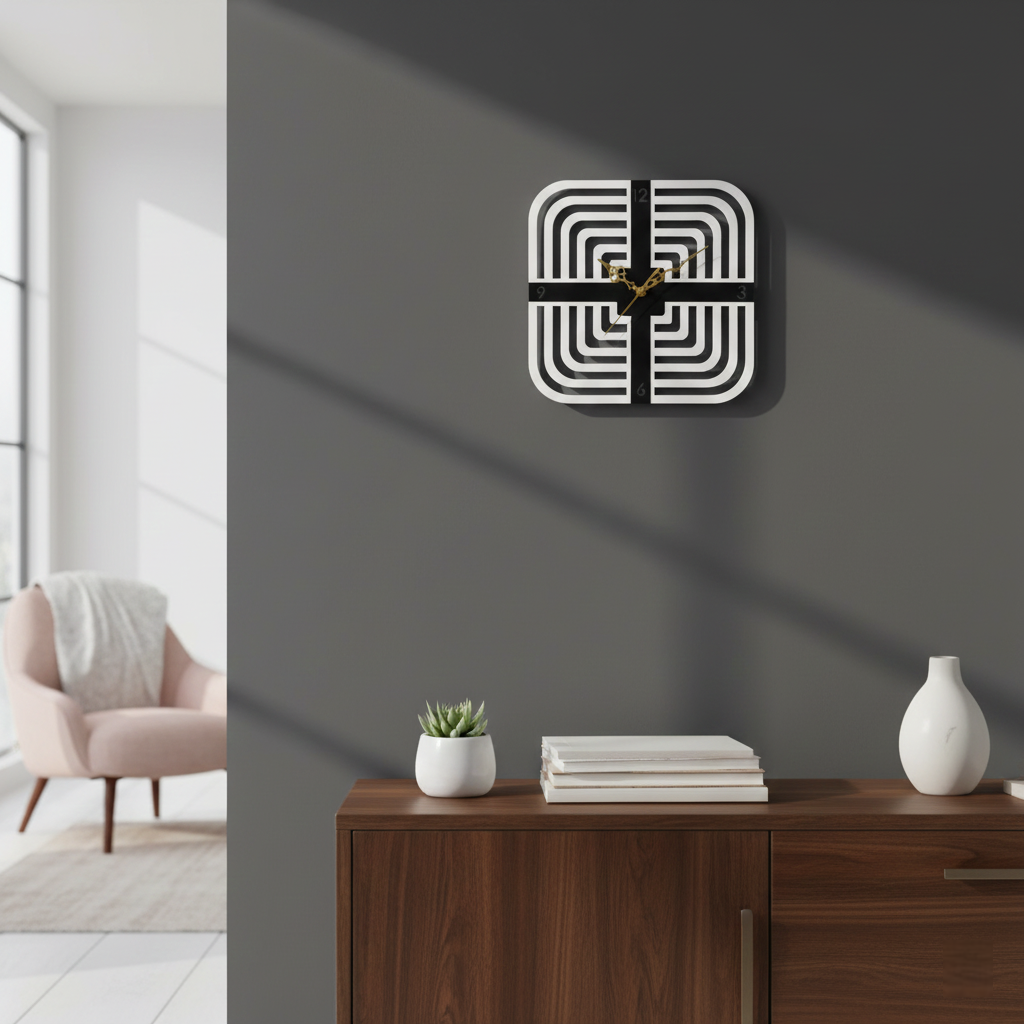 modern geometric square wall clock - 3d layered acrylic & mdf wood (30cm)