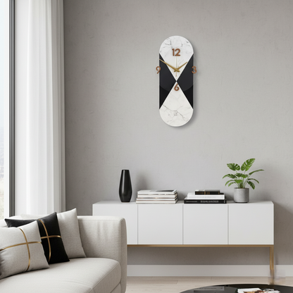 Modern Marble & Black Vertical Statement Wall Clock
