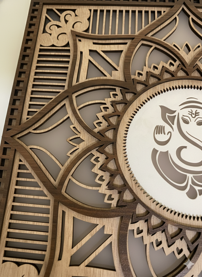 3D Wooden Ganesha Mandala Wall Art