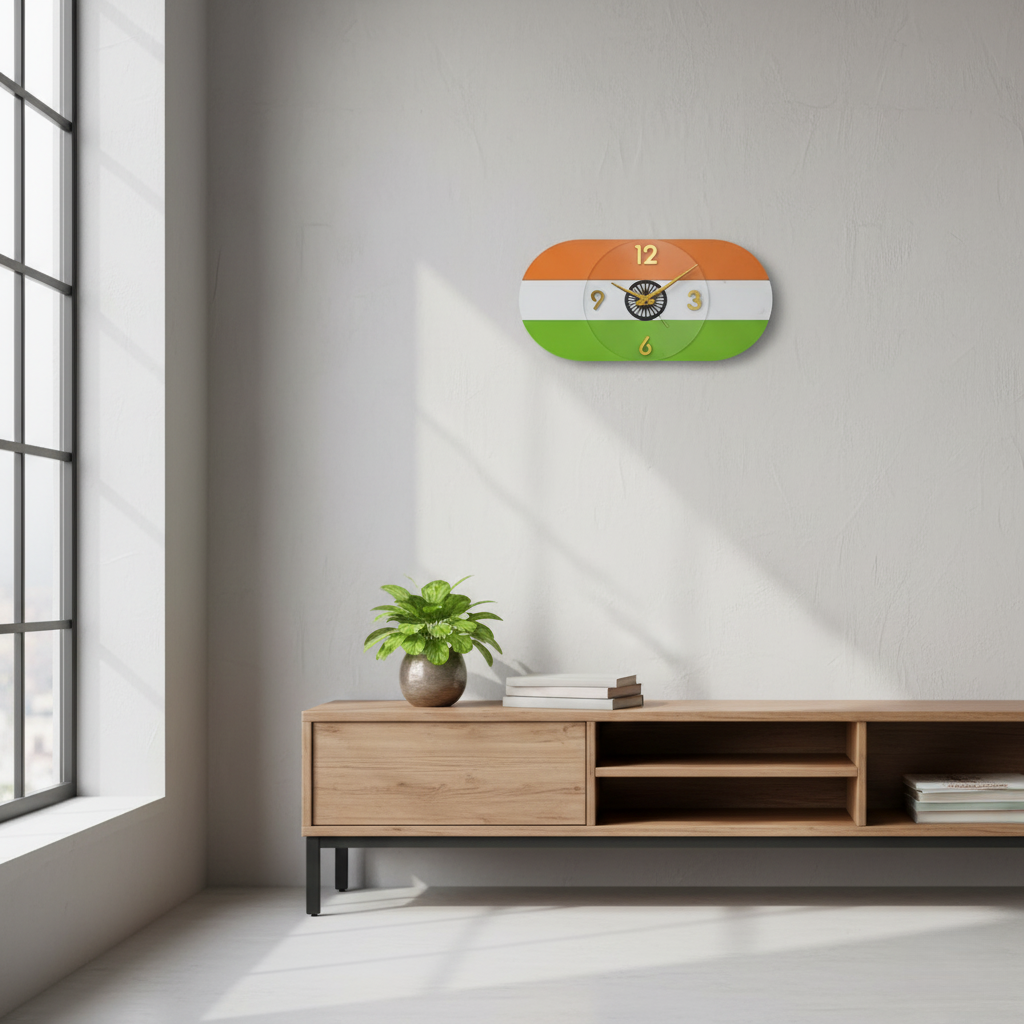 tiranga flag wall clock with silent sweep quartz | indian tricolor decor