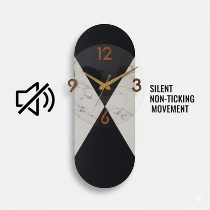 Modern Hourglass Design Black & Marble Wall Clock 50cm X 19cm
