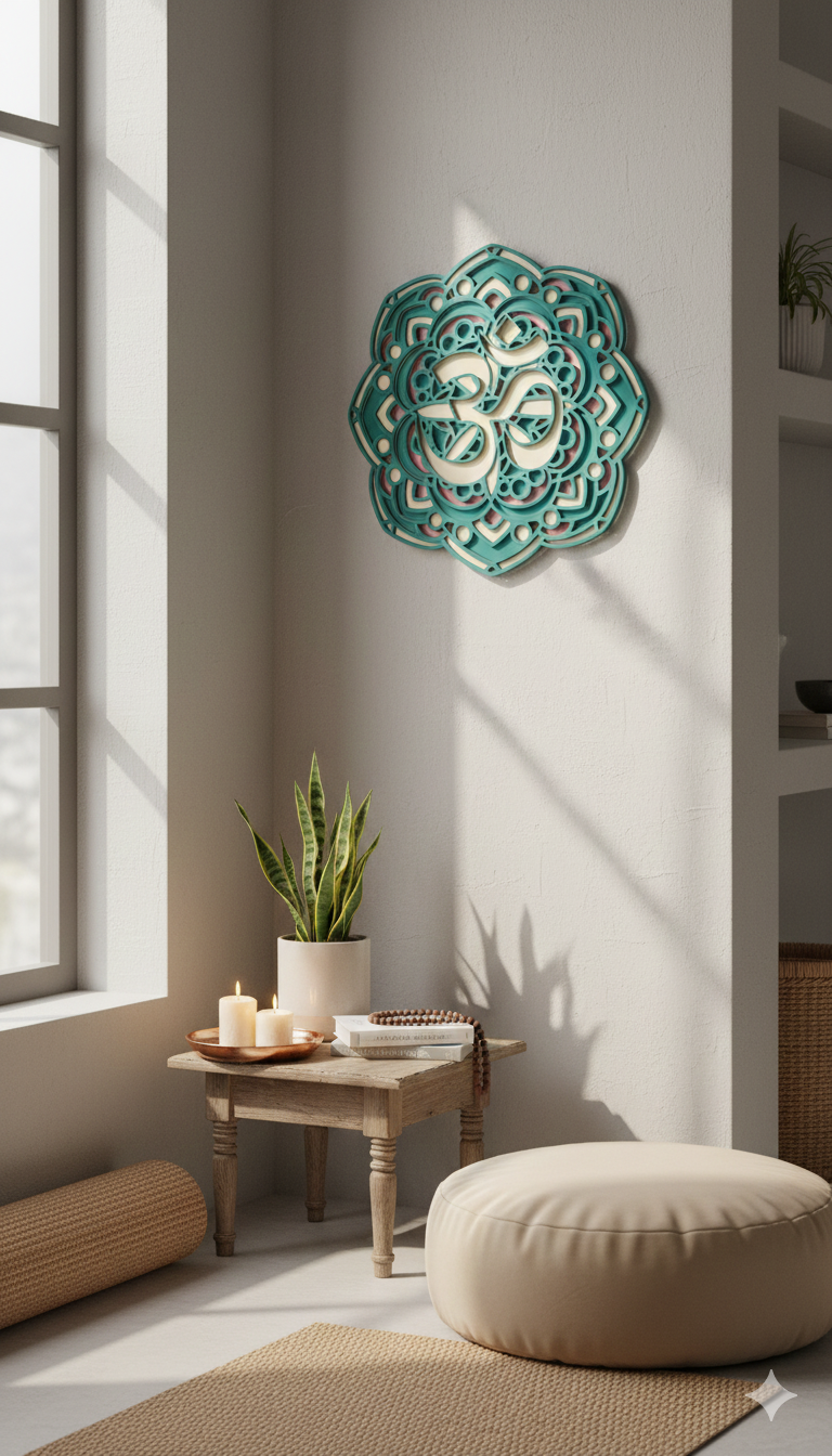 3d layered om mandala wall art – 12" hand-finished mdf wood decor with premium pu polish