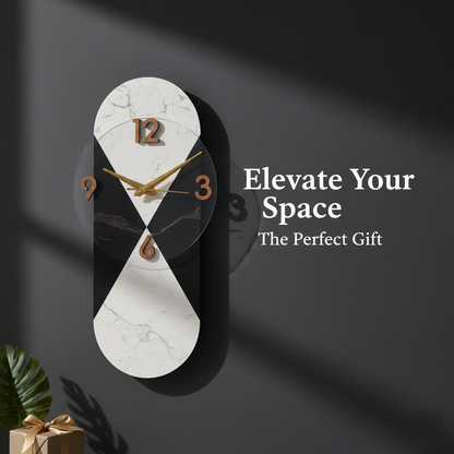 Modern Marble & Black Vertical Statement Wall Clock