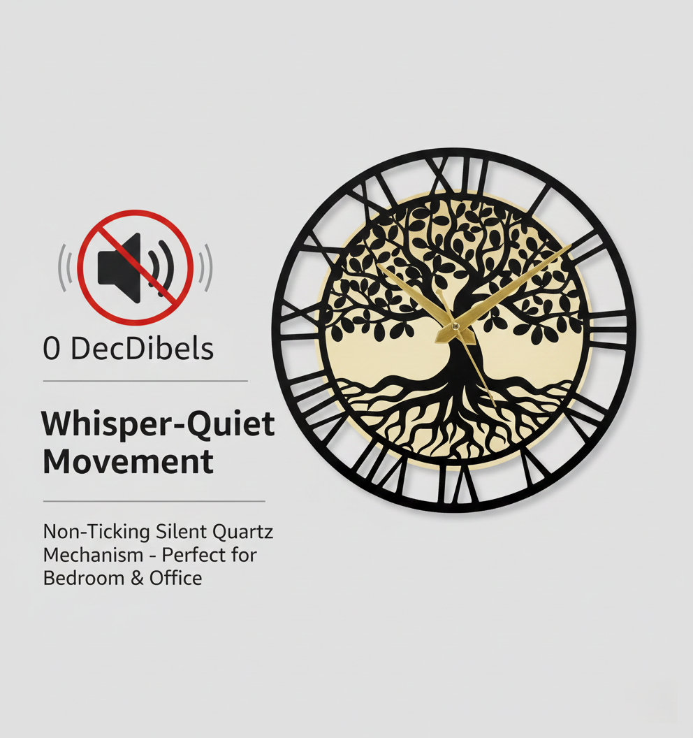 tree of life roman numeral wall clock - 12-inch luxury gold & black acrylic wall decor