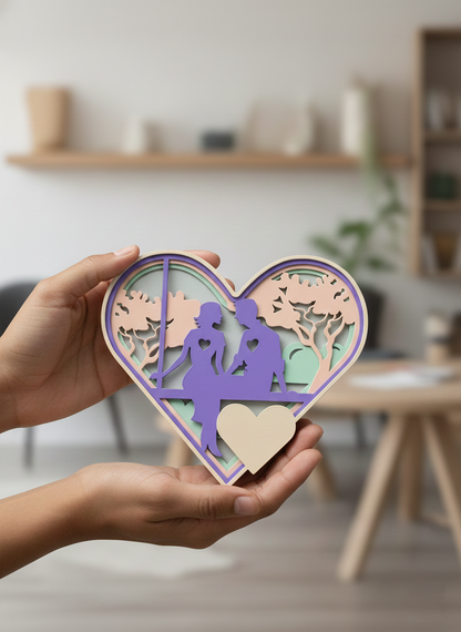 Handcrafted 3D Layered Wooden Heart Wall Art