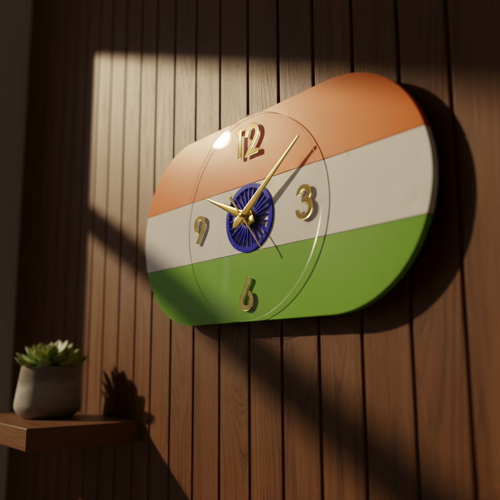 tiranga flag wall clock with silent sweep quartz | indian tricolor decor
