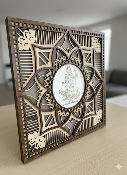 3D Wooden Khodiyar Maa Wall Art (30x30cm) | Laser-Cut Spiritual Home Decor | Premium Mandir Gift