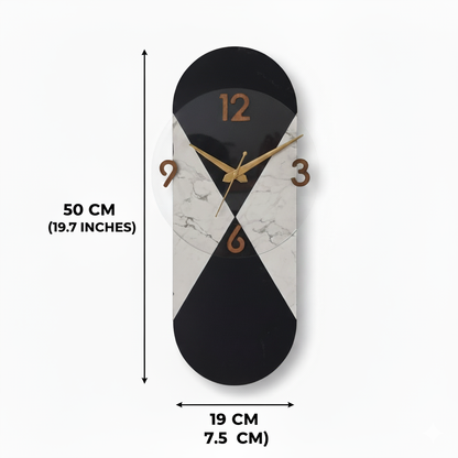 Modern Hourglass Design Black & Marble Wall Clock 50cm X 19cm