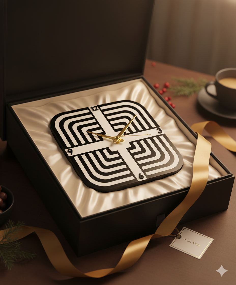 30cm square monochrome maze wall clock - acrylic & mdf craftsmanship