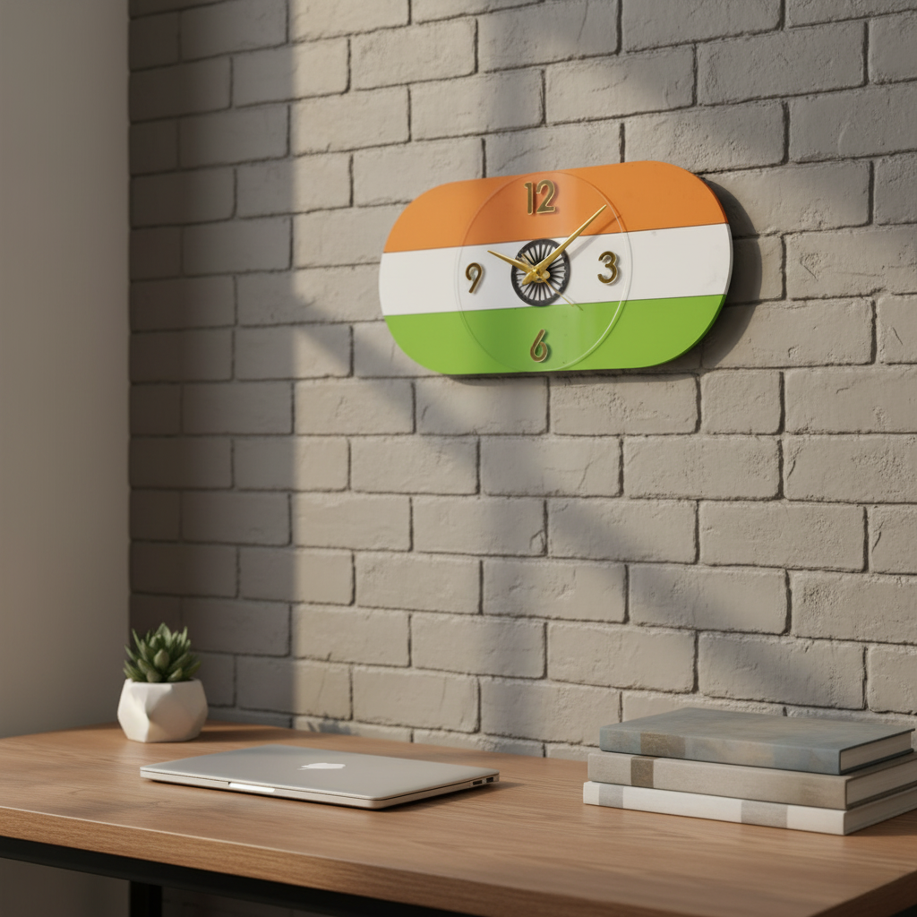 tiranga flag wall clock with silent sweep quartz | indian tricolor decor