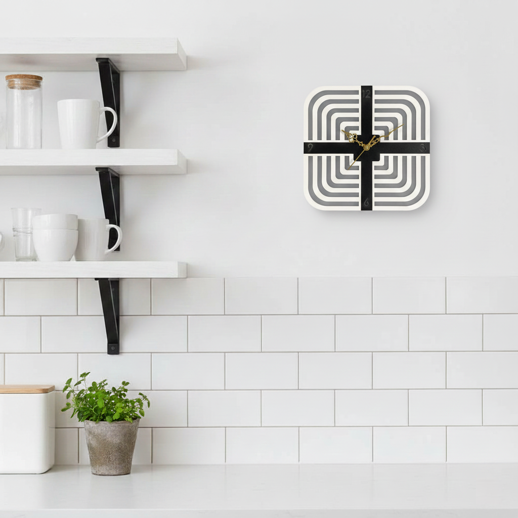 modern geometric square wall clock - 3d layered acrylic & mdf wood (30cm)