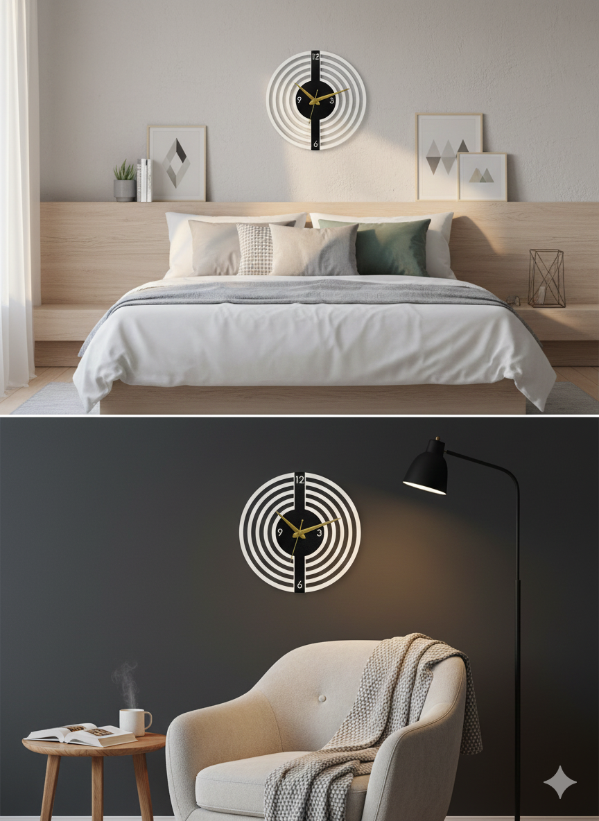 modern geometric 3d wall clock – 30cm round acrylic & mdf wood silent timepiece with natural backlight