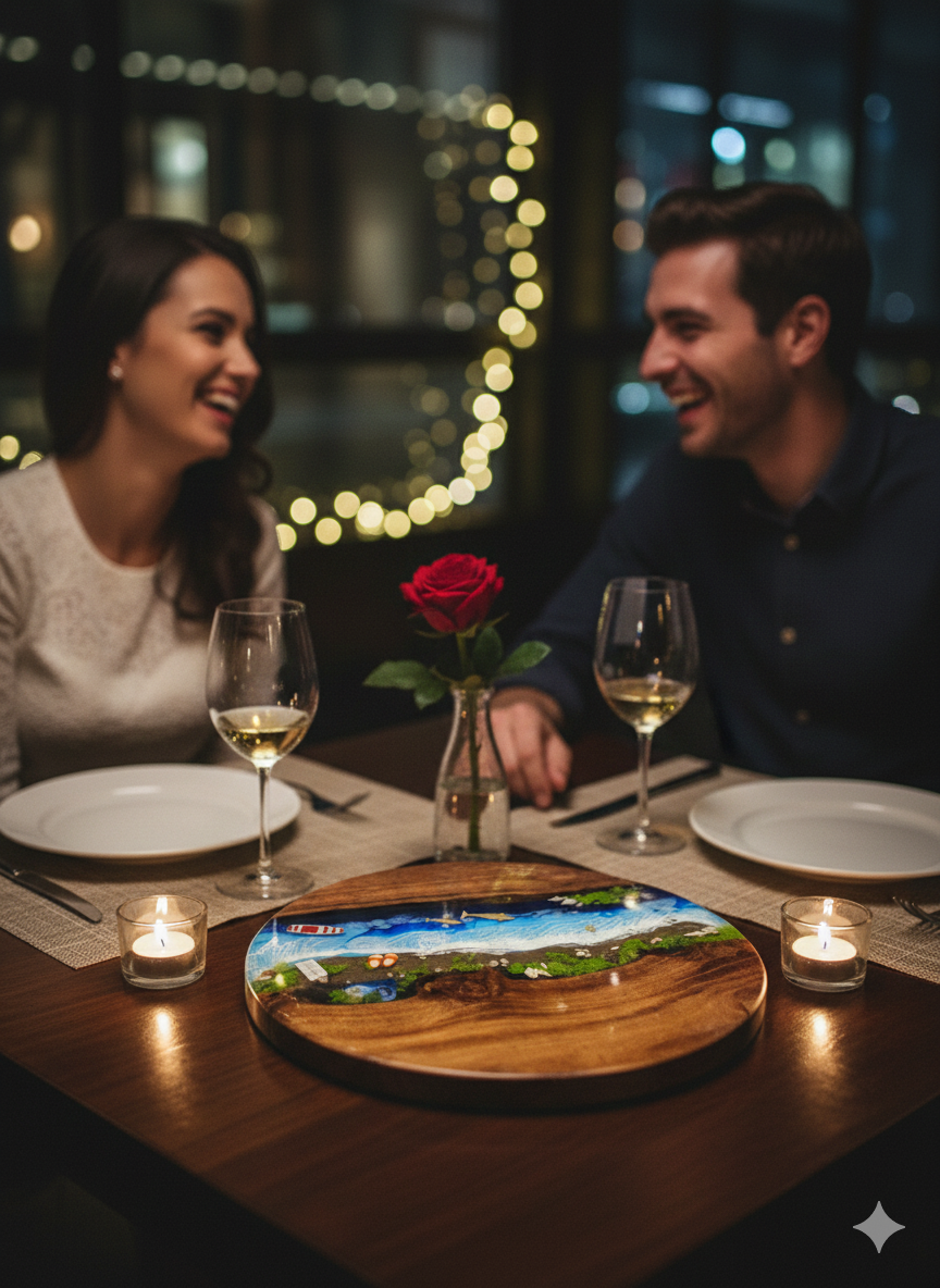 18 in" round ocean resin wall art - natural wood & blue coastal beach