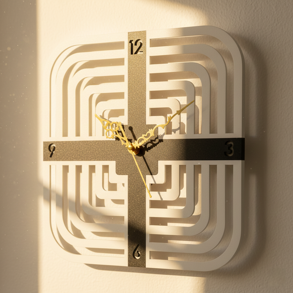 modern geometric square wall clock - 3d layered acrylic & mdf wood (30cm)