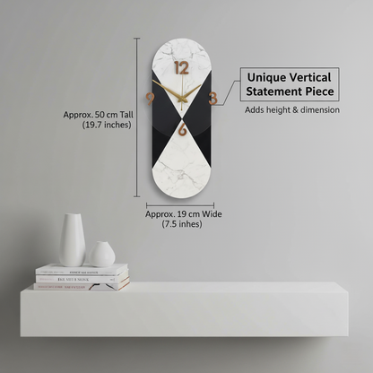 Modern Marble & Black Vertical Statement Wall Clock