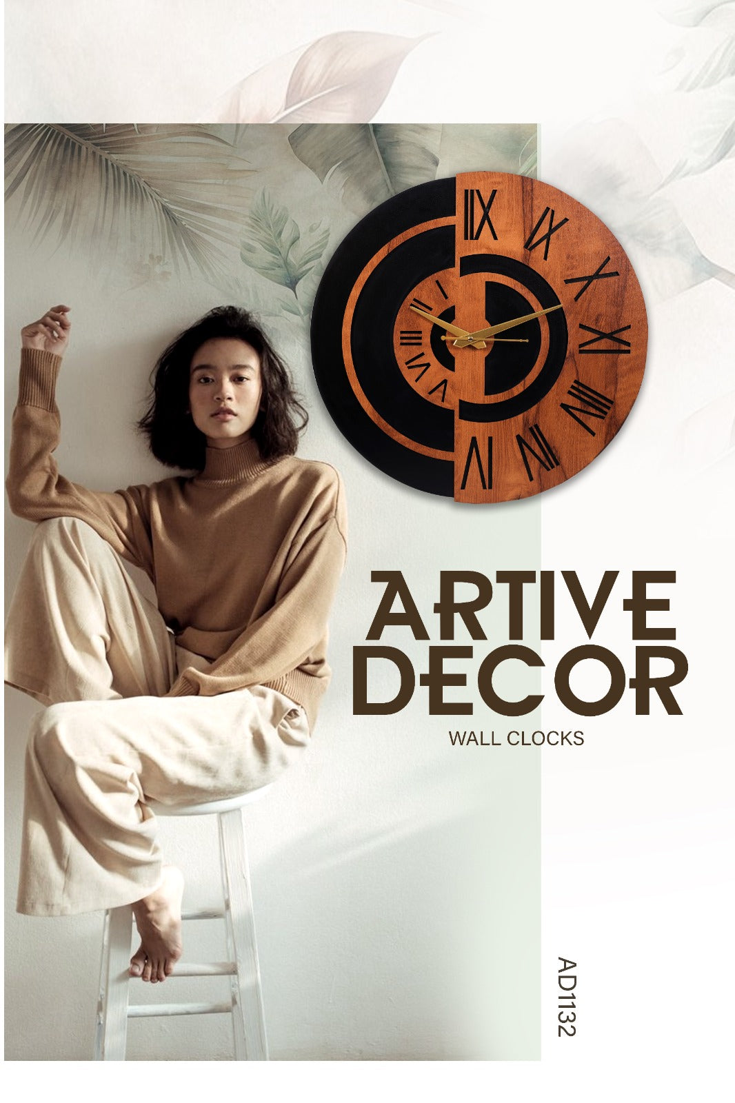 modern wooden wall clock with roman numerals