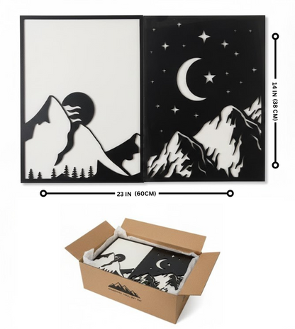 Day and Night Mountain Peaks - 2-Piece 3D Layered Wooden Wall Art Set (23" x 14" IN)