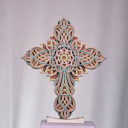 Jesus Cross Intricate 7-Layer Mandala Wooden Cross
