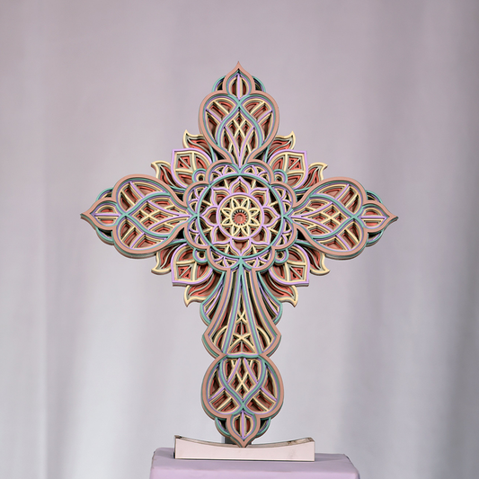 Jesus Cross Intricate 7-Layer Mandala Wooden Cross