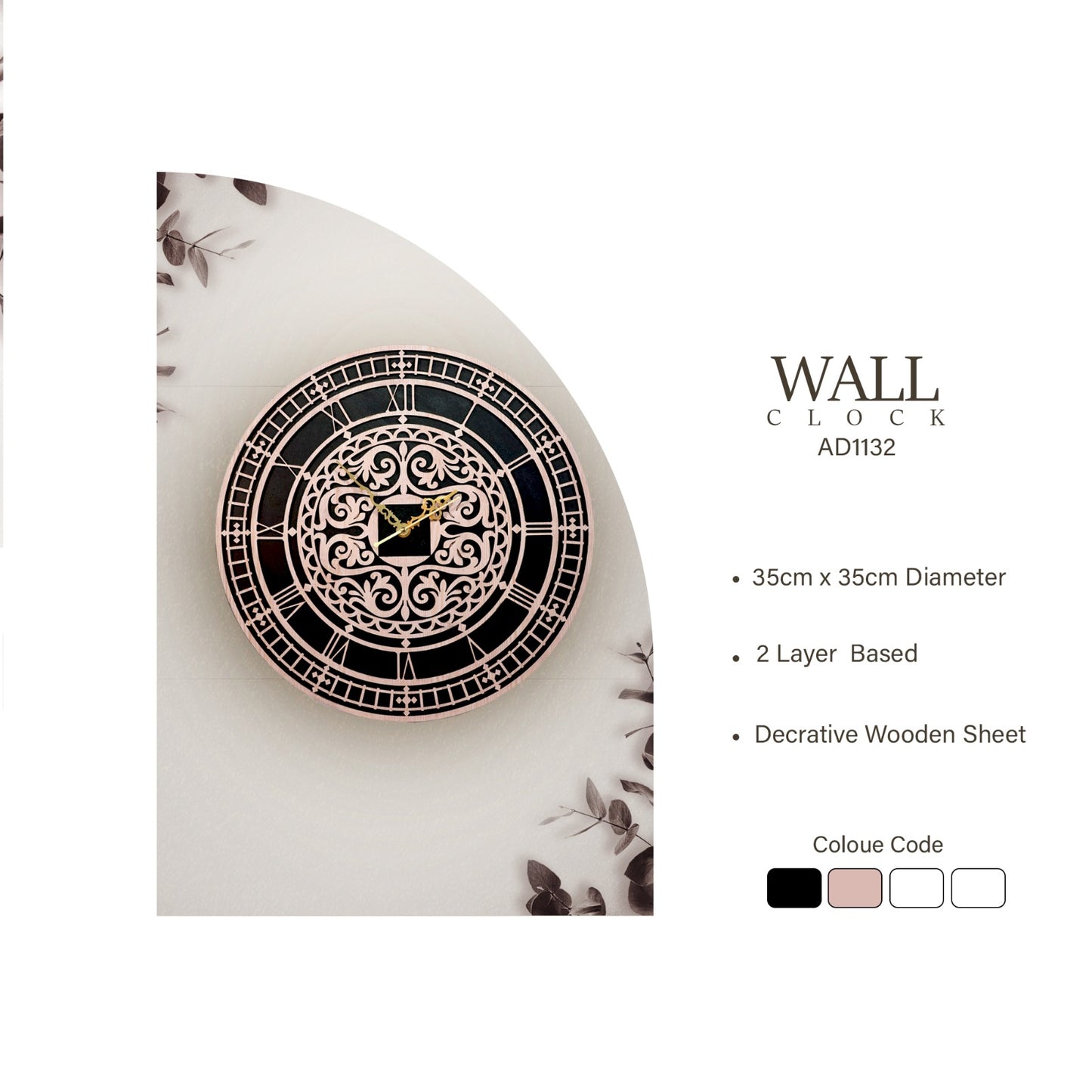 ornate roman numeral wooden wall clock