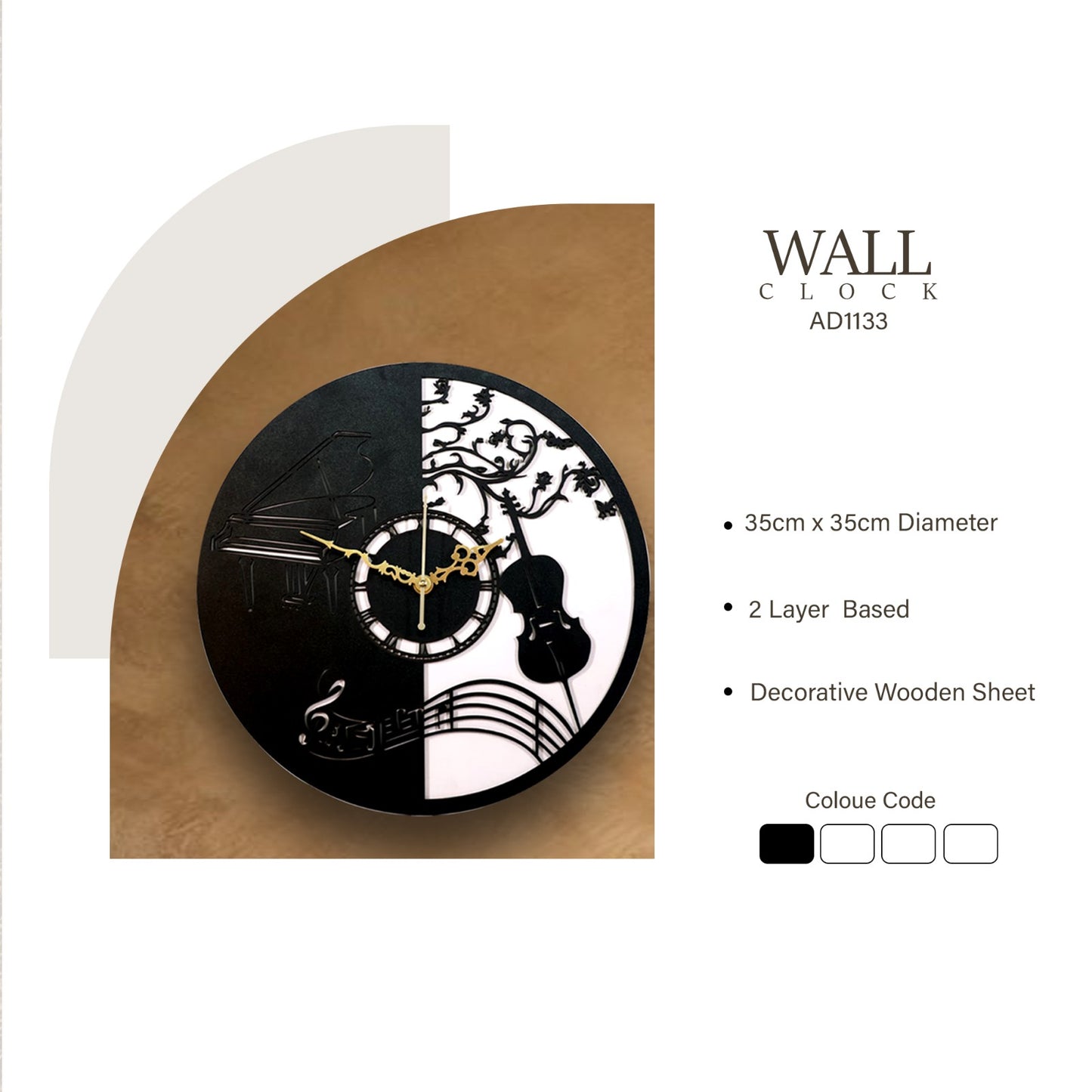 musical theme wooden wall clock